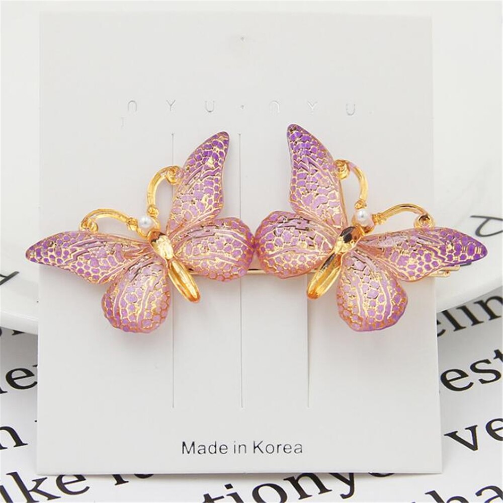 Barrettes pinces à cheveux papillon pour filles, épingles à cheveux en métal acrylique, épingles à cheveux coréennes pour femmes, accessoires: B-Purple
