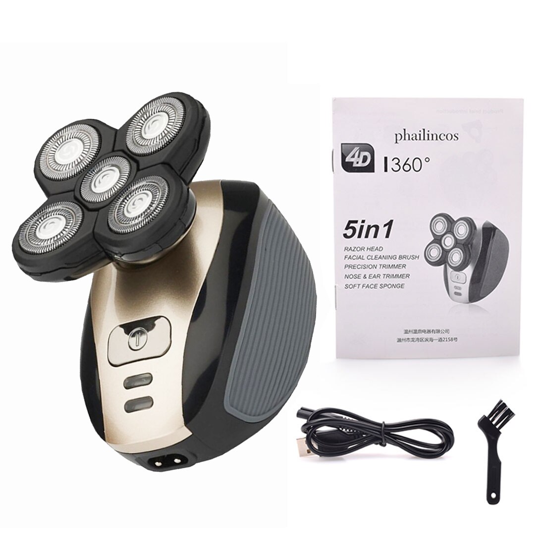 5 en 1 rasoir électrique Rechargeable 5 têtes flottantes rasoirs tondeuse à cheveux nez oreille cheveux tondeuse à barbe hommes brosse de nettoyage du visage: Only shaver
