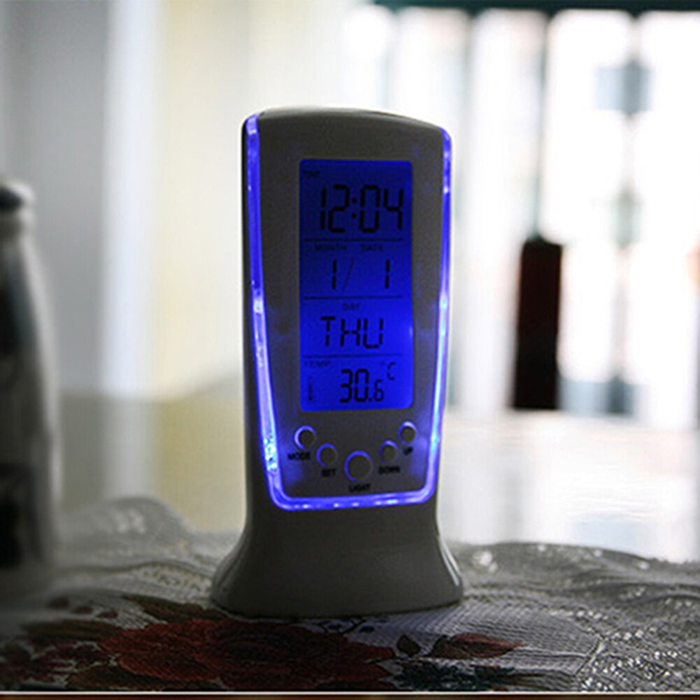 Led Digitale Wekker Met Blauwe Achtergrondverlichting Klok Elektronische Agenda Thermometer Kamer Licht Muziek Chime Wekker