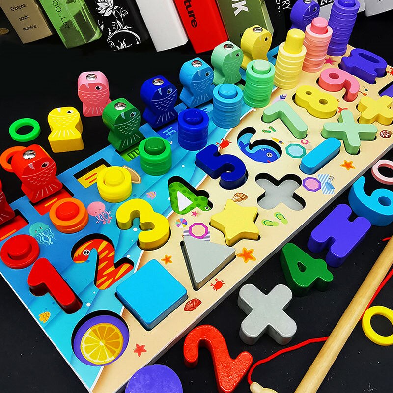 Giocattoli per bambini giocattoli educativi in legno Montessori forma geometrica cognizione Puzzle giocattoli giocattoli matematici giocattoli educativi precoci per bambini: Black