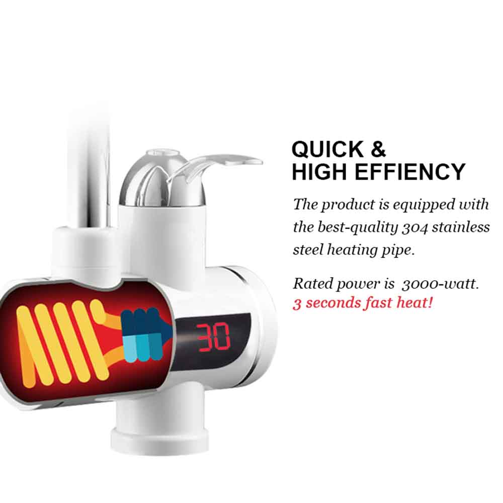 Elektrische kraan voor snel water in de badkamer, keuken, huishoudelijke kraan, waterverwarmer van roestvrij staal