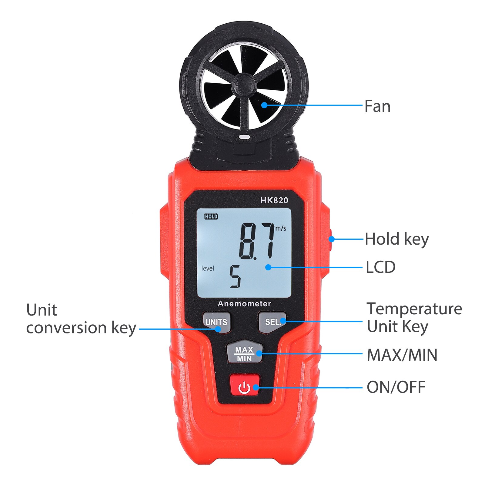 Proster for Digital LED Anemometer Wind Speed Meter Air Velocity Temperature Test Flashlight Digital Anemometer