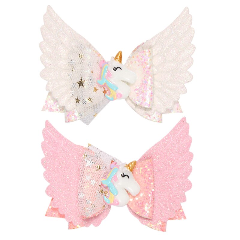 nouvelle licorne aile cheveux accessoires pour filles enfants princesse paillettes cheveux nœuds Clips à la main épingles à cheveux mignon enfants coiffure
