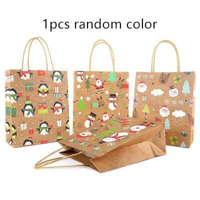 Merry Christmas Bags Kraft Paper Handbag Bag Xmas Tree Snowflake Christmas Candy Box Year Kids Favors Packaging Bag: C