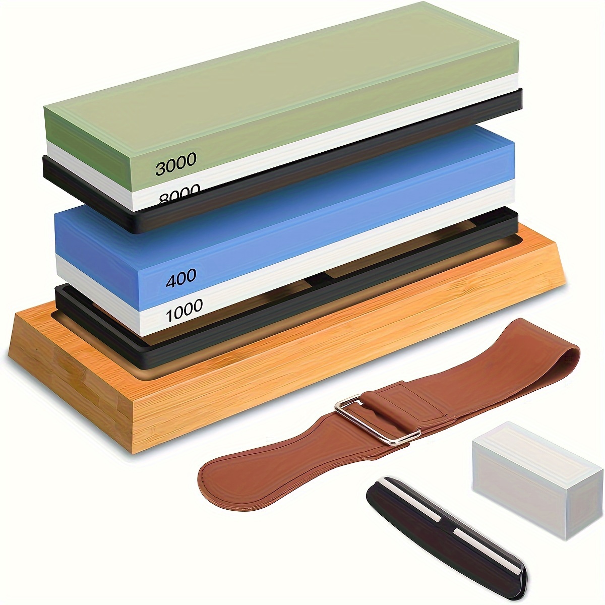 Sharpening Stone Set 4 Side Grit 400/1000 3000/8000, Premium Knife Sharpener, Knife Sharpening Stone Kit with Bamboo Base: Default Title