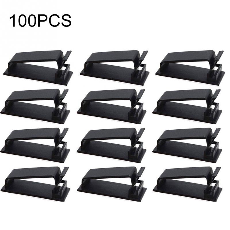 50 Pcs Wall Home Office Wire Organisers Fasteners Desk Surface Cable Management Clip Snap On Multipurpose Self Adhesive Holder: Black 100pcs