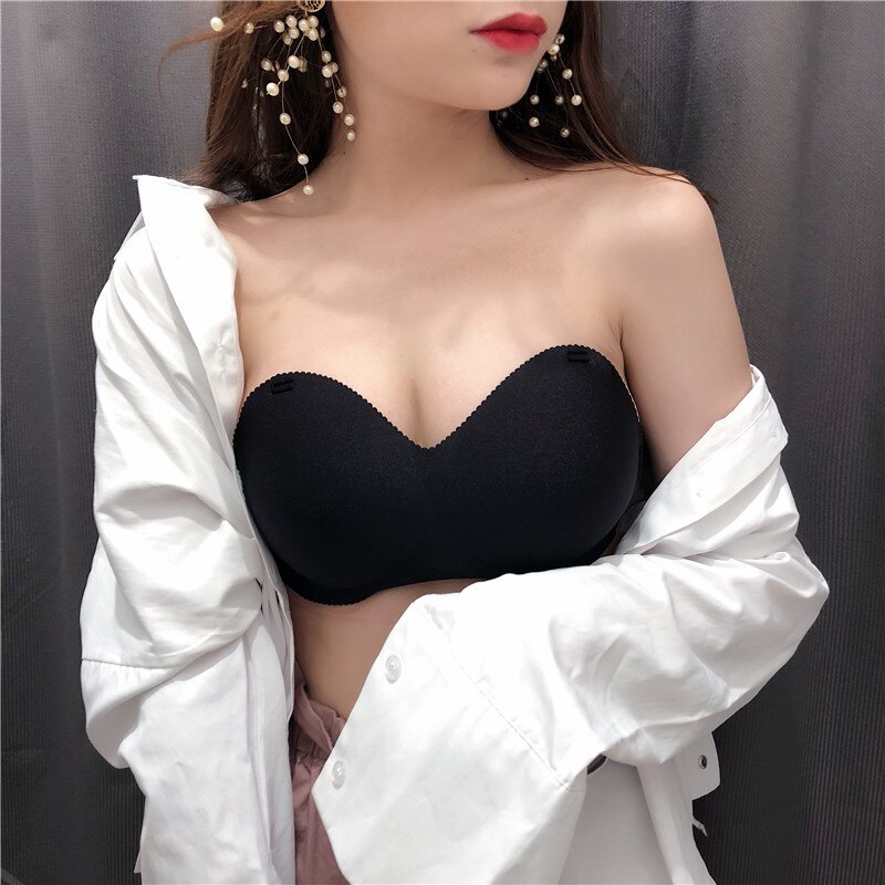 Sexy invisible bras seamless wire free strapless bras summer back beautify breathable lingerie push up bra: black