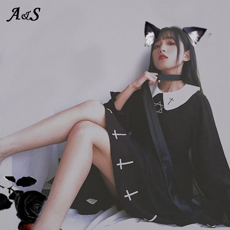 Vestido gótico de Lolita con estampado de Cruz para mujer, ropa de , conjunto de lolita, estilo de estrella, de tul, ropa de calle