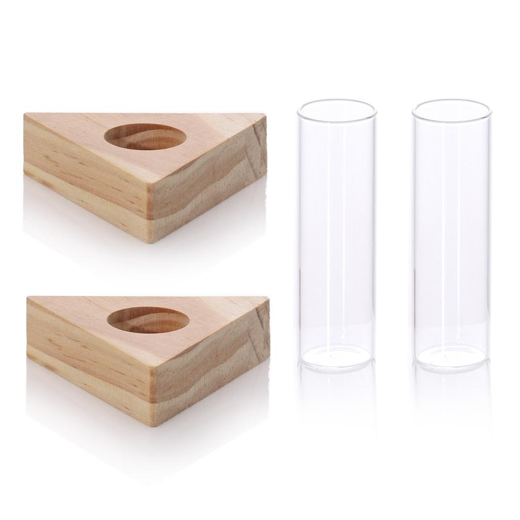 Plantador de 2 uds, jarrón de flor de tubo de prueba, macetas de cristal de mesa en soporte de madera