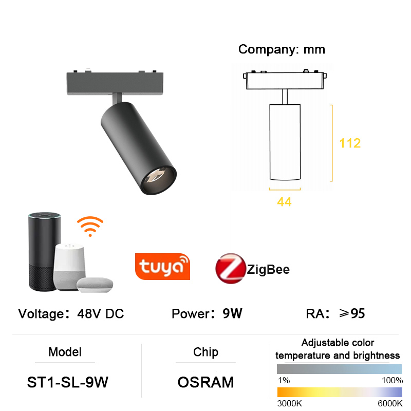 ST1 série Smart TUYA ZIGBEE éclairage sur rail magnétique en aluminium Ultra mince 6mm aucune cellule requise haute dureté luminaire Flexible moderne: green