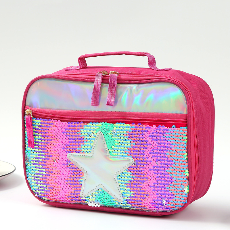 Mode Waterdichte Reverse Sequin Geïsoleerde Kinderen Meisjes Jongen Lunchbox Glitter Draagtas Koeler Picknick Zakje Voor Voedsel: Red2