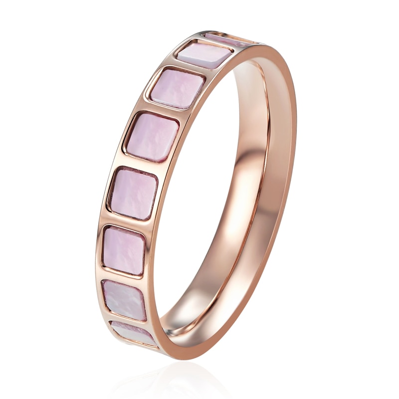 Hoogwaardige Product Mooie En Charmante Gekleurde Shell Ring Voor Vrouw Titanium Staal Rose Gouden Kleur Vrouw Liefde Ring