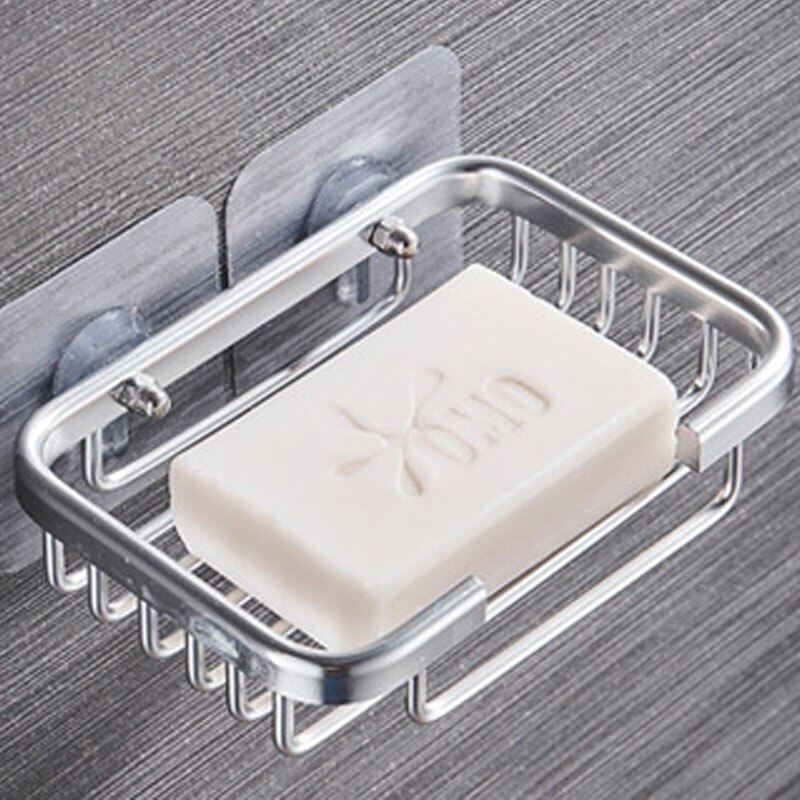 Porte-savon en aluminium multi-usages, sans poinçon, étagère de drainage, conteneur mural pour savon, accessoires de salle de bains et de cuisine: Silver