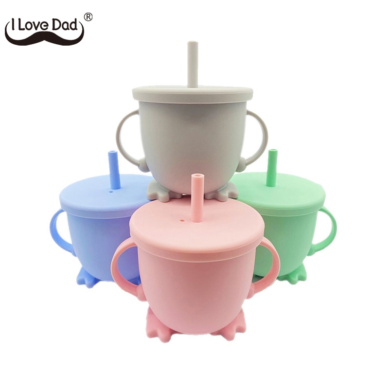Soft Silicone Baby Cup With Straw Anti-fall Baby Drinking Cups Solid Color For Kids Children Mugs