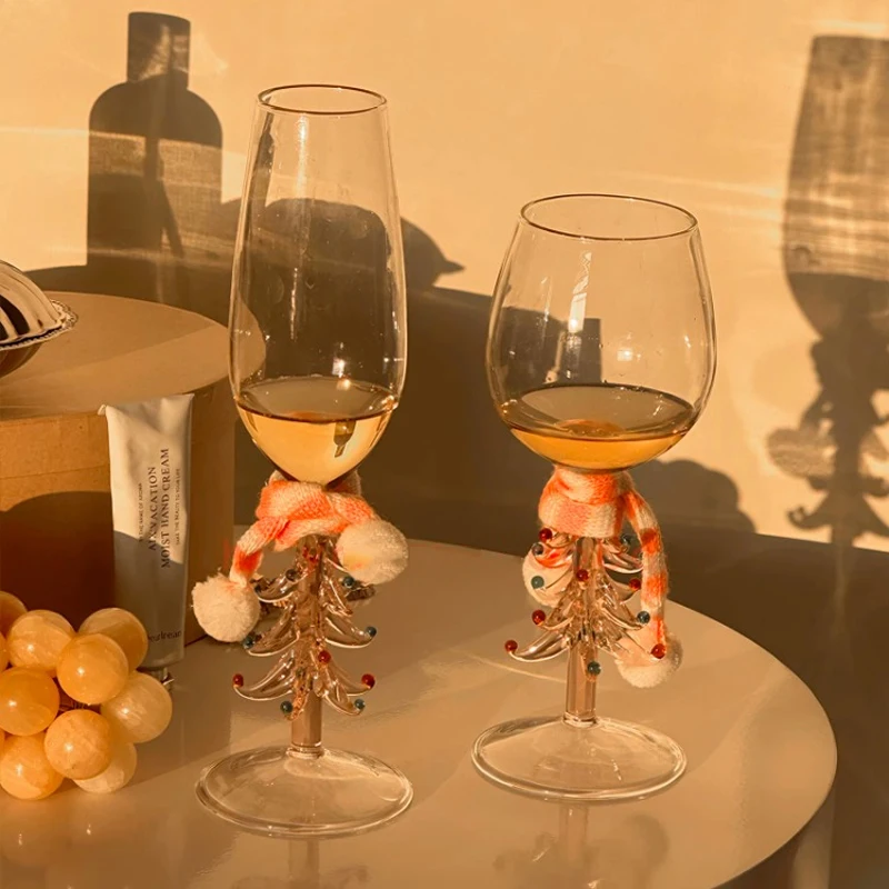 AhunderJiaz-vasos de champán navideños rosas, copa de cristal transparente, taza para árbol de Navidad, suministros de decoración para en casa