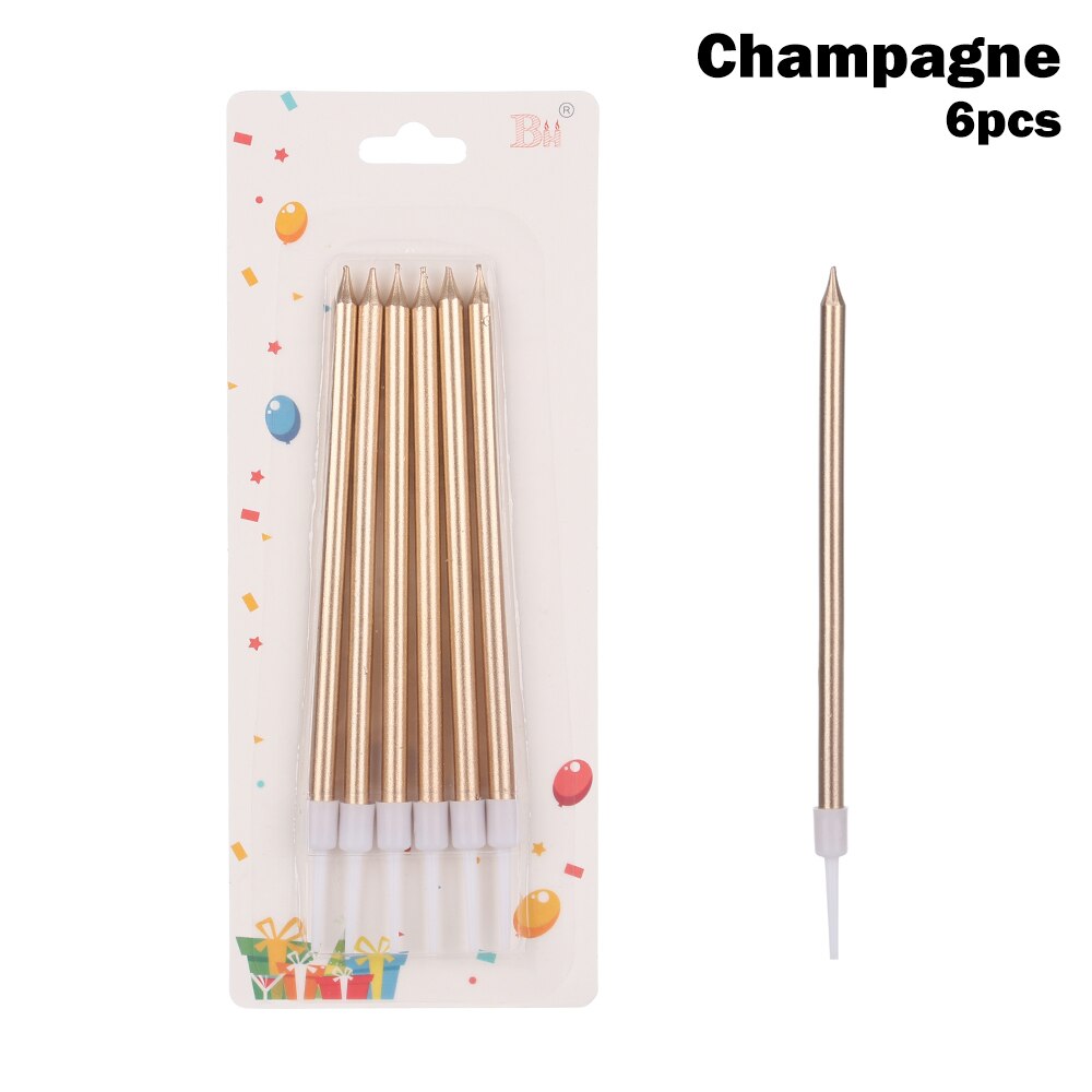 Vela para tarta de lápiz largo 6 uds., vela para tarta de cumpleaños, fuego seguro para niños, de cumpleaños, pastel de bodas, decoración con velas para el hogar: champagne