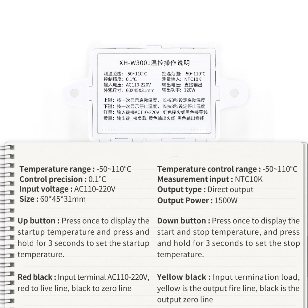 10A 12V 24V 220VAC Digital LED Temperature Controller XH-W3001 for Arduino Cooling Heating Switch Thermostat NTC Sensor