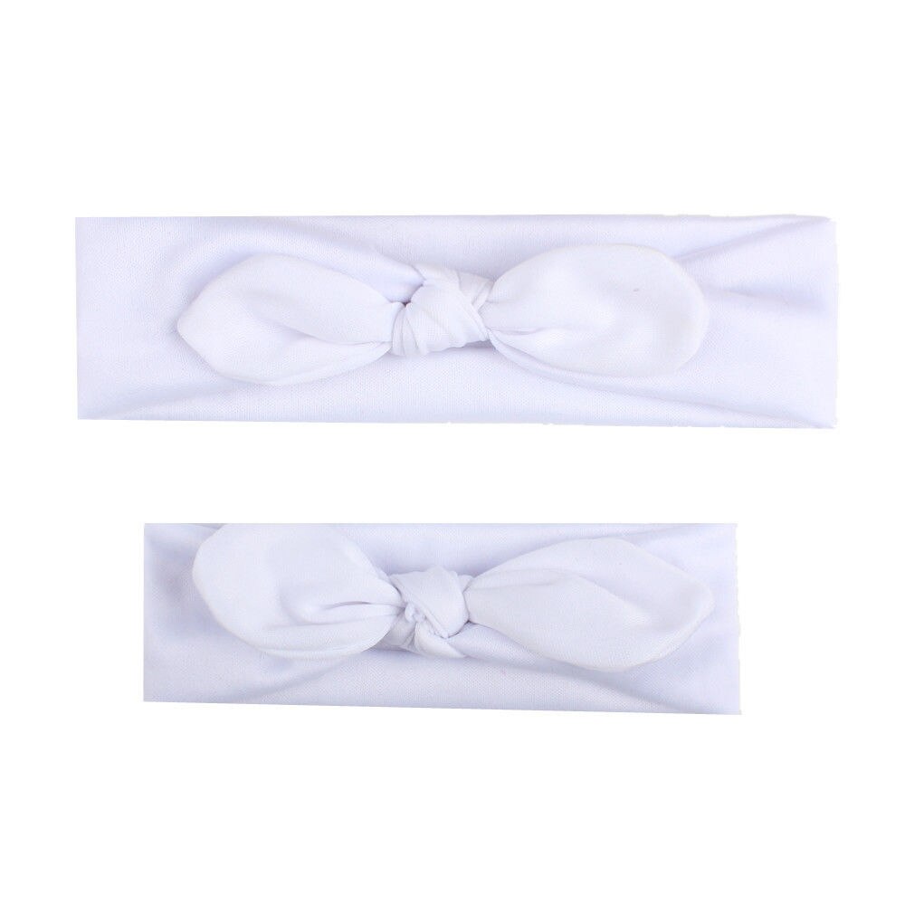 2Pcs Mama & Baby Headwear Kleinkind Mädchen Mom Elastische Bogen Verknotet Turban Haarband Stirnband Prinzessin Bogen Kinder headwear: WHITE