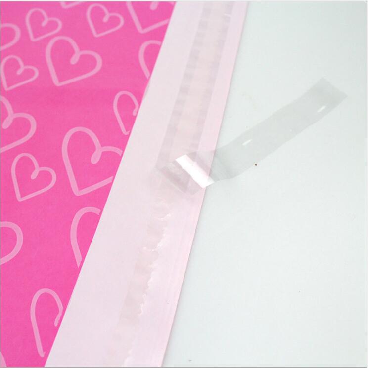 Paquete de 50 unidades, bolsas de correo con logísticas plásticas de color rosa y corazón, bolsas de polietileno con sello autoadhesivo, sobres de impermeables
