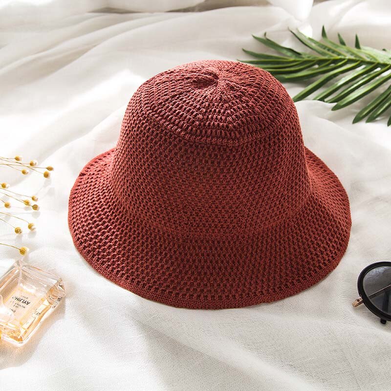 Solhatte til kvinder sommer strandsolhat blød bøttehat panama chapeau femme udendørs kasket: Brun