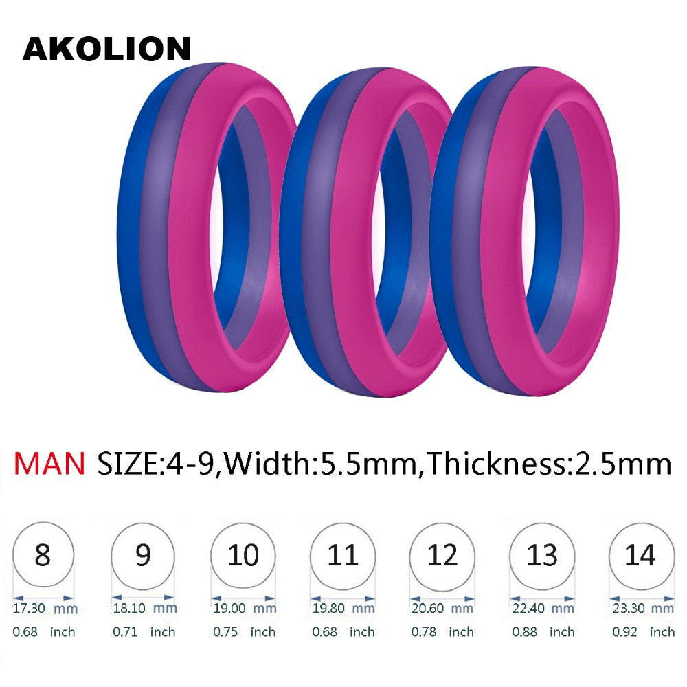 3PCS a lot Man Bisexual Pride Ring Silicone Wedding Round Solid Environmental Cool Comfortable Rings SR-0001
