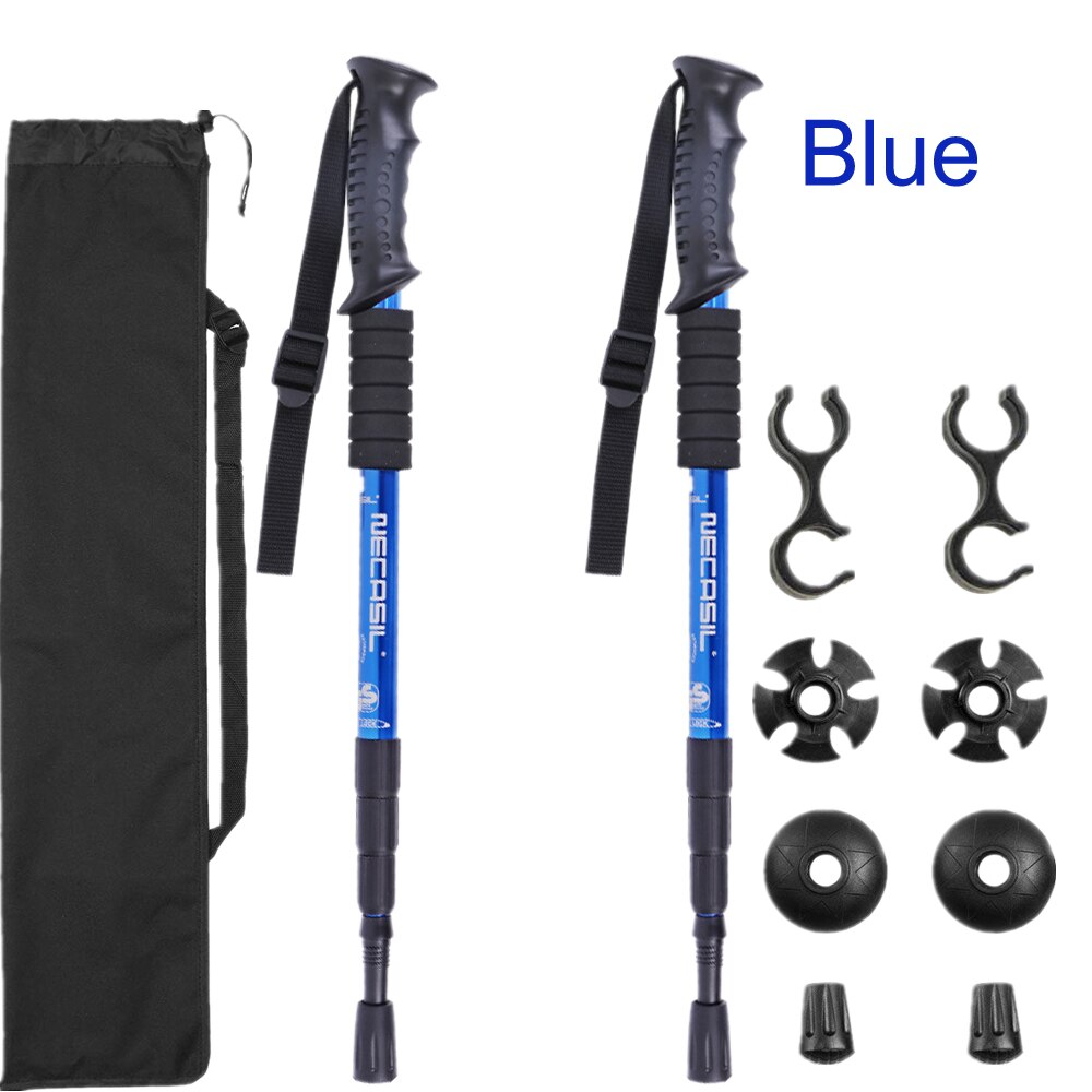 Bastones de Trekking, bastón nórdico para caminar, bastón telescópico de aluminio para campo de esquí y senderismo al aire libre, muletas, 2 unids/lote: Azul