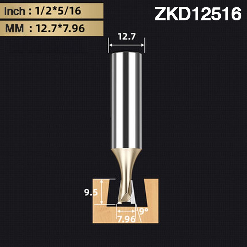 1/2 " 12.7mm -varsinen teollisuustanko lohenpyrstöjyrsinterä nielupyrstö puuntyöstö etsaus jyrsintyökalut puun leikkuriin: Zkd 12516