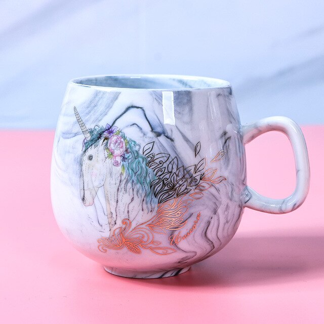 Tazas de café de flamenco, Taza de cerámica de viaje con patrón de mármol, pareja, taza de unicornio, 300-400ml: 0411 gray