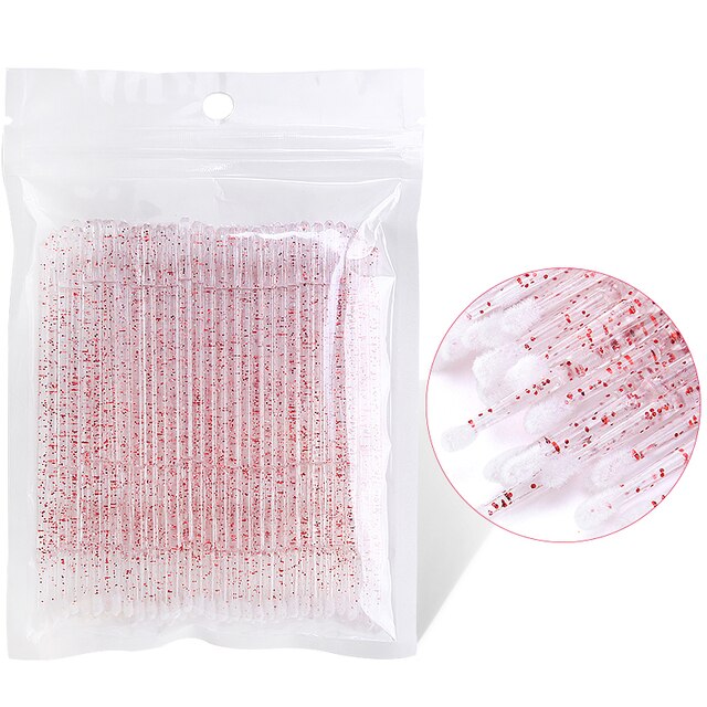 100pcs Disposable MicroBrush Eyelashes Extension Individual Lash Removing Swab Crystal Micro Brush Eyelash Extensions Tools: crystal red