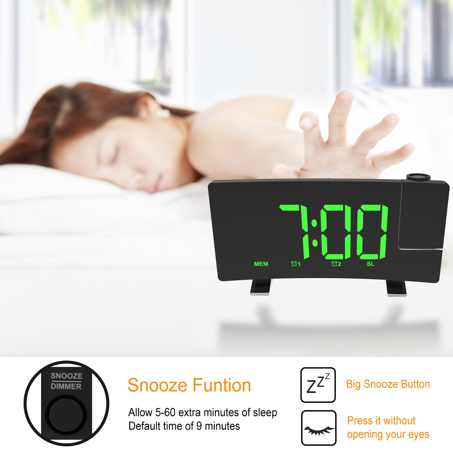 FM Radio Projection LED Digital Clock Smart Alarm Clock Watch Table Electronic Desktop Clocks Wake Up Clock Time Snooze 2 Alarm