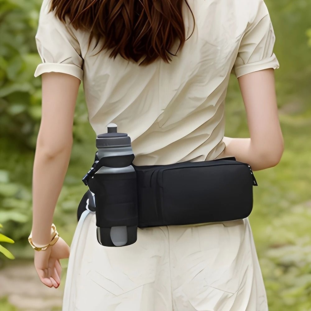 Oxford-Stoff Laufgürtel-Tasche mit Großer Kapazität und Wasserflaschenfach, Sport-Schultertasche mit Reißverschluss, Schwarze Lauf-Umhängetasche