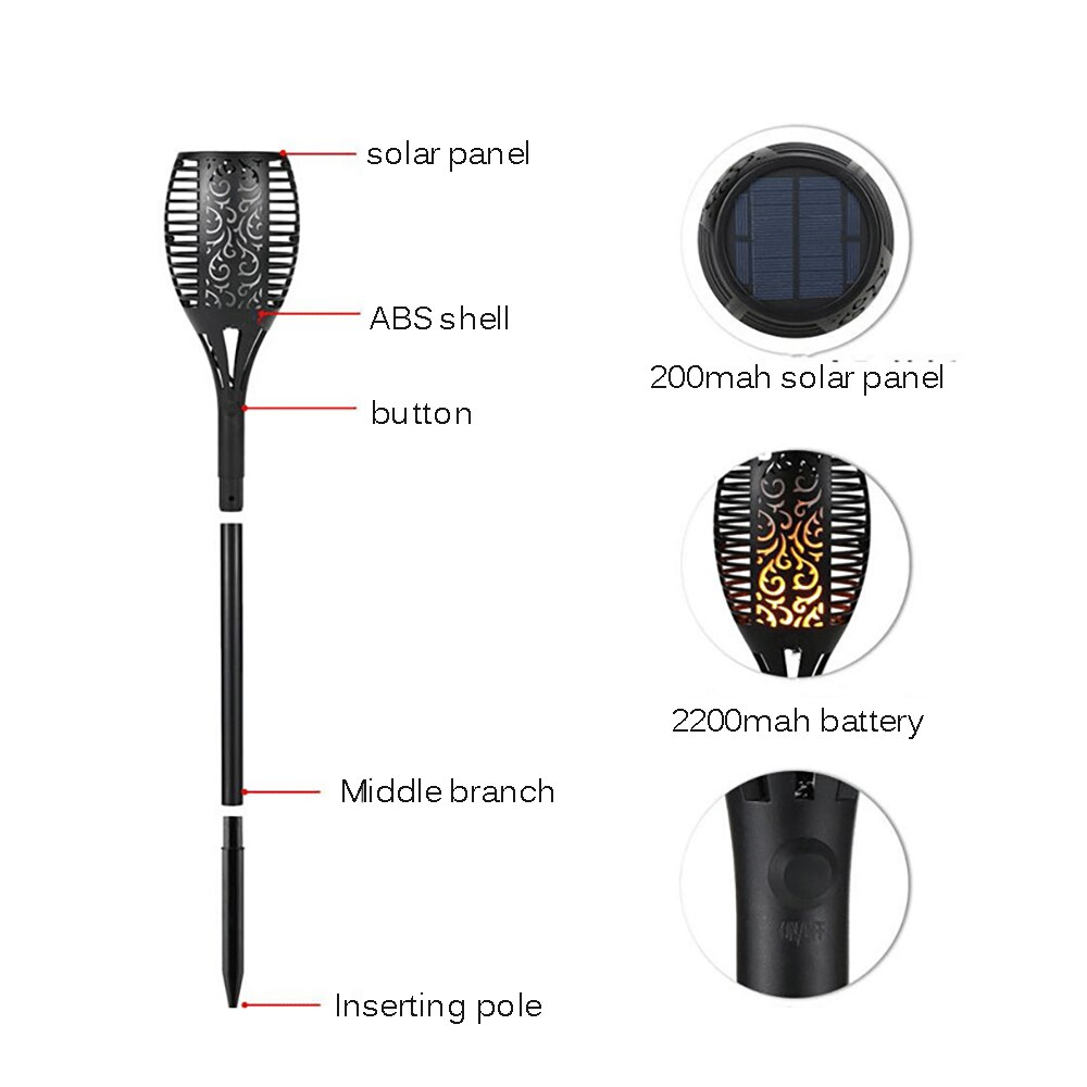 Ledet solflamme fakkel lampe utendørs lys sol hage lys flimrende vanntett lampe gårdsplass balkong plensti spotlight