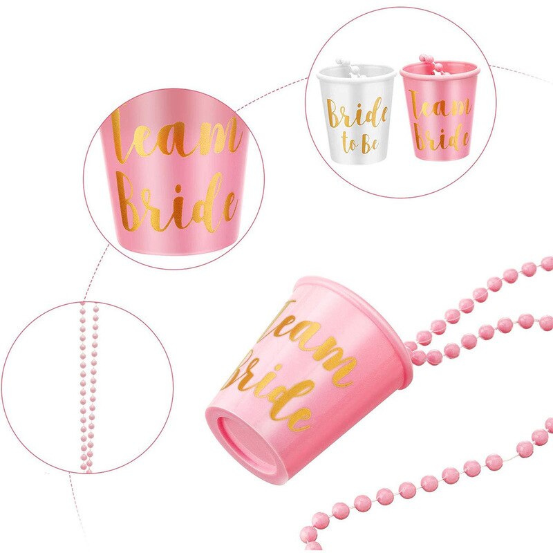 2-6pcs Team Bride To Be Wedding Decoration DIY Plastic Shot Glasses Necklace Bachelorette Party Decor Mariage Bridesmaid