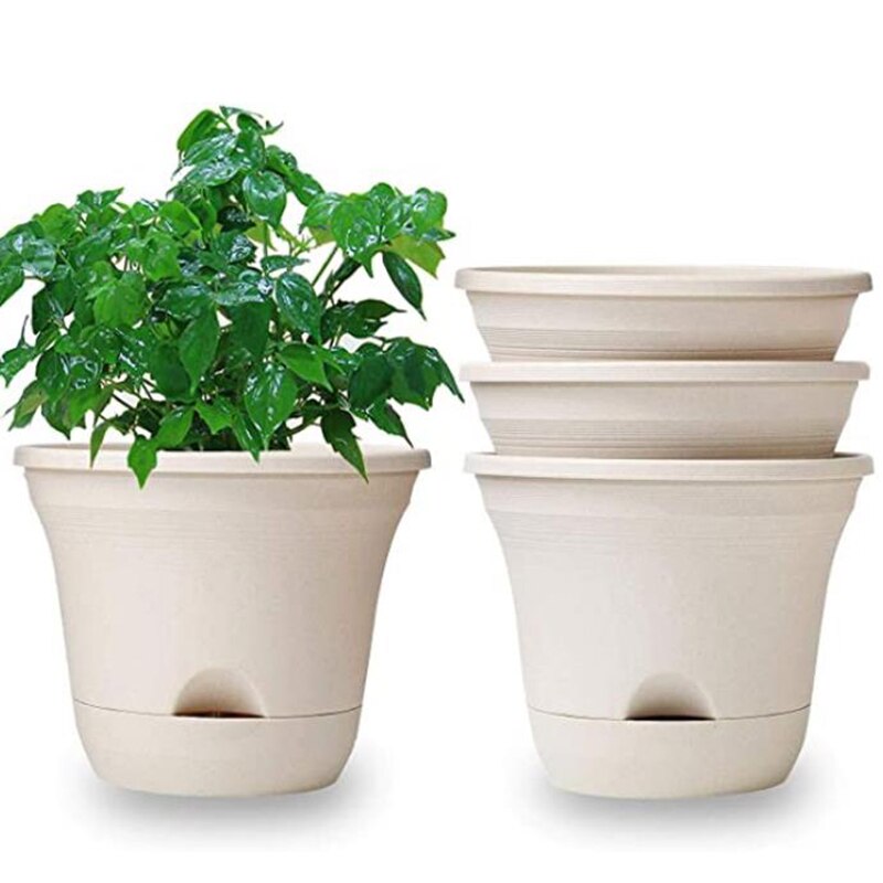 7.5 Inch with Tray, 4 Automatic Watering Flower Pots for Plant Growth: Milky