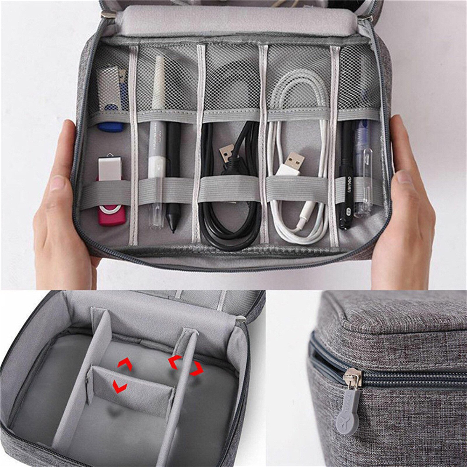 Storage Case Portable Multi-functional Electronic Accessories Case Adjustable hook Cable Organizer Bag Travel USB Charger Case