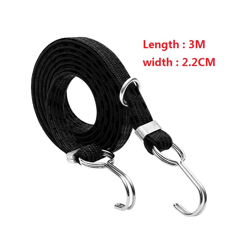0.5/1/1.5/2/3/4m elastiske rebstrop tilbagetrækkelig hjelm bagagerem med 2 kroge til motorcykel cykel bagagerem sort: Længde 3m
