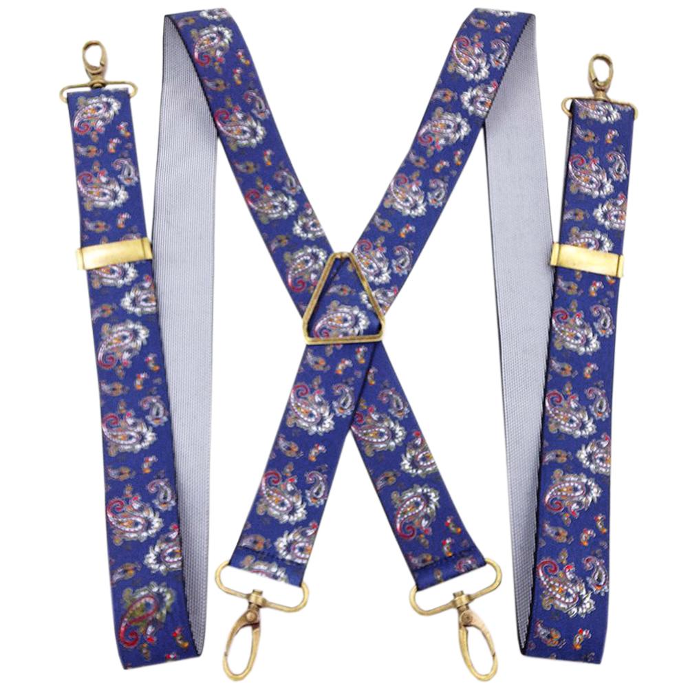 MENDENG Men's Elastic X-Back Suspenders Metal Swivel Hook Clip Shoulder High Elastic Suspenders Husband Father: Blue Paisley
