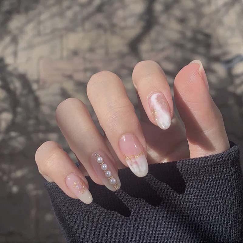 24 pièces/ensemble Dollar signe faux ongles détachable blanc pointu faux ongles décoration Nail Art outils presse sur faux ongles avec de la colle: Z007