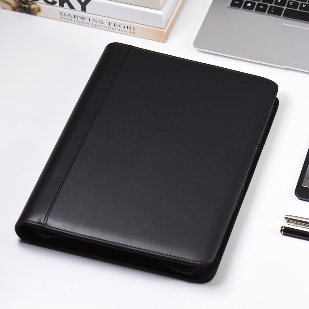 A4 PU Leather Document Folder Office Supplies Business Portfolio Padfolio Folder Document Case Organizer Zippered Closure