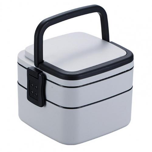 Office Worker with Lunch Box Double-Layer Japanese-Style Portable Microwave Bento Box Separated Insulation Heated Lunch Box Set: Grey2
