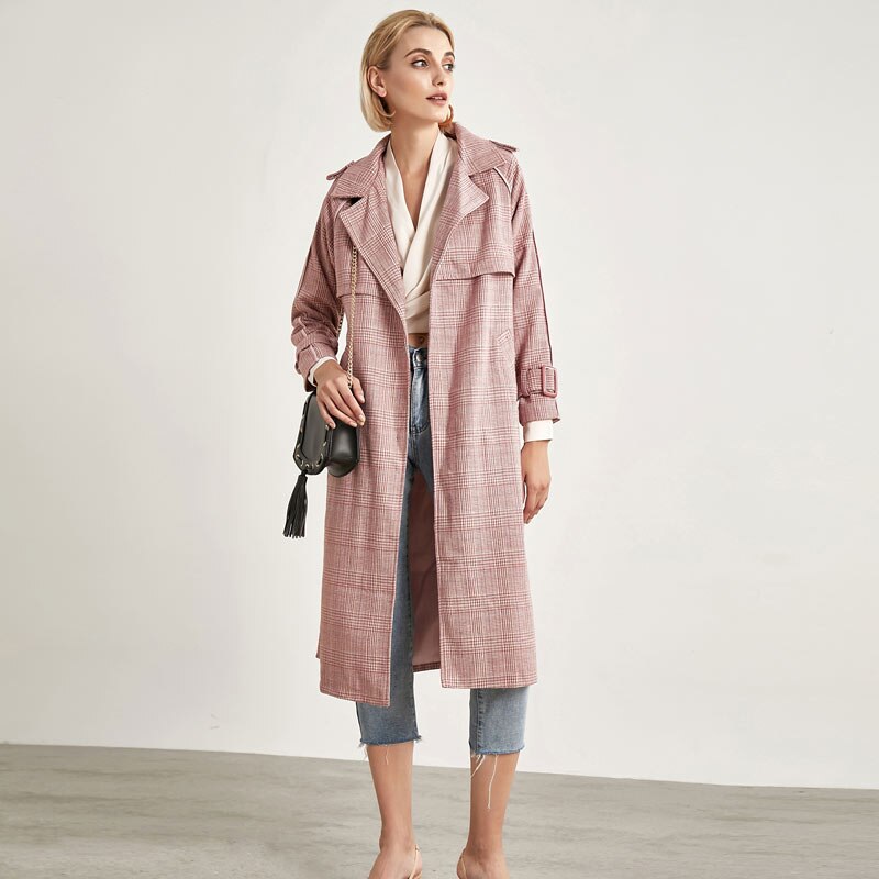 Bella Philosophie frühling herbst büro dame mantel plaid öffnen stich frauen mantel wolle und baumwolle damen vintage jacken: PINK / L