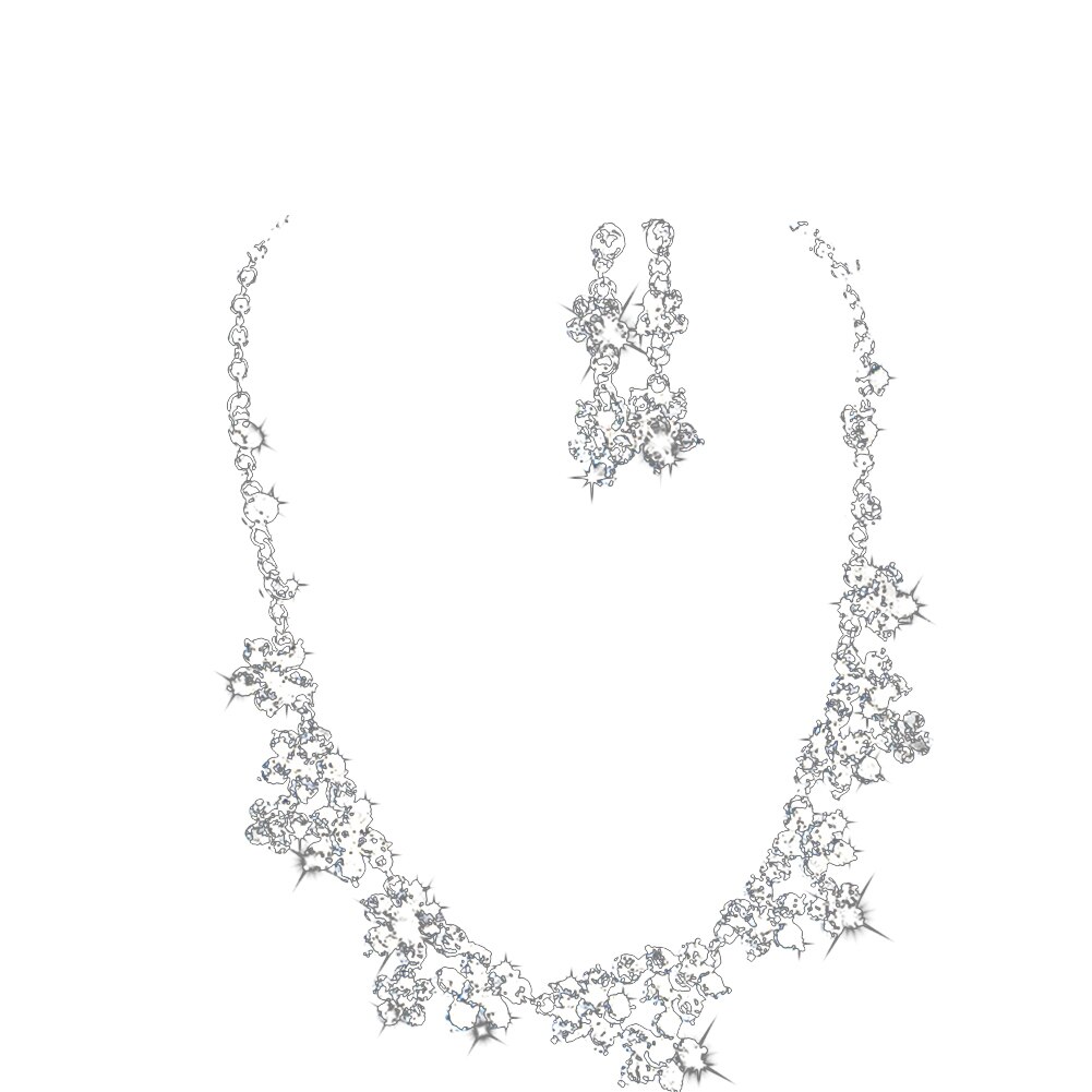 Luxe ketting met ingelegde strass steentjes, oorbellen, haarkrans, hoofddeksels, bruidssieraden: Ketting oorbellen