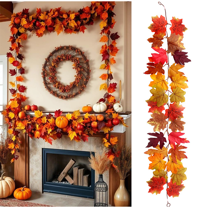 Kunstig ahornblad efterårsdekoration efterårsblade vinstok hængende vægdekoration til thanksgiving halloween bryllupsfest boligdekoration