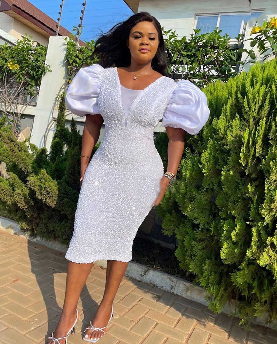 Dashiki-ropa clásica de estilo africano para mujer, vestidos elásticos de burbuja con lentejuelas de encaje, a la , para de nalgas: white / M