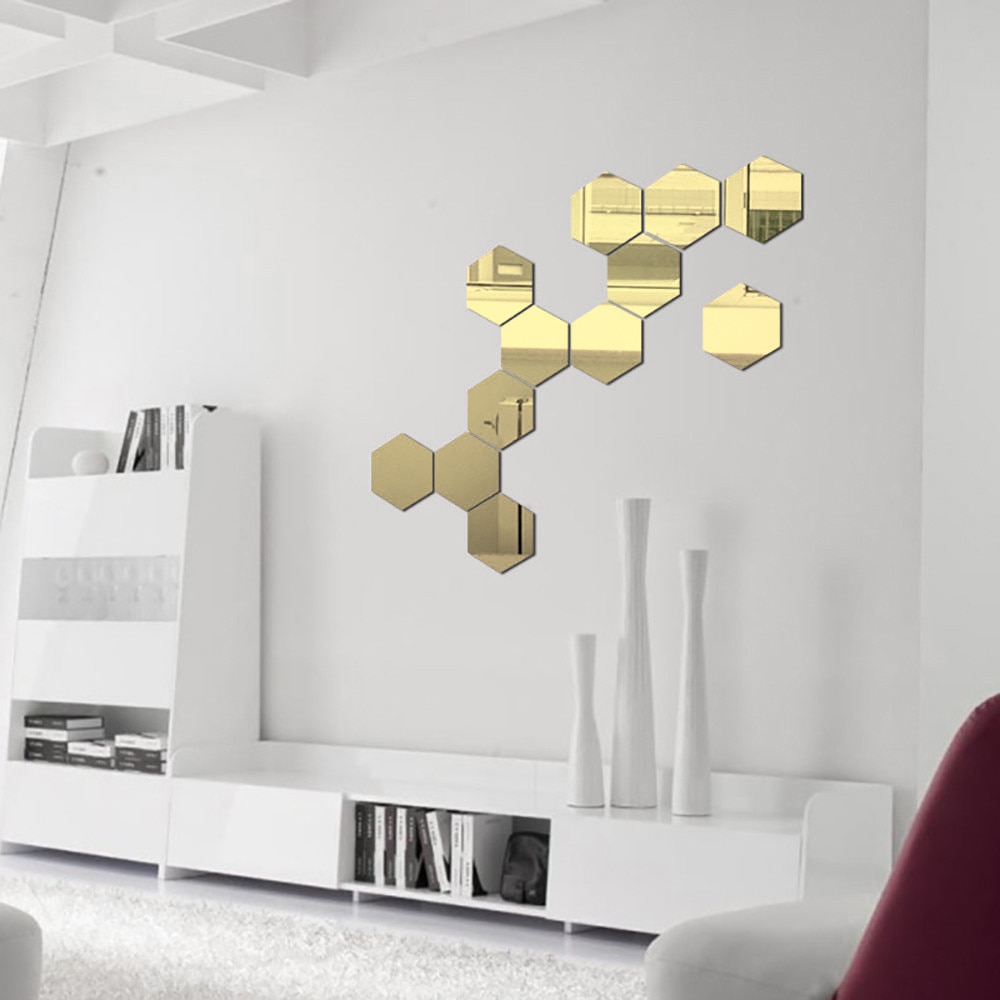 Adesivo decorativo 3d espelho 36 pçs/set, adesivos hexagonais para parede com restaurante, aisle, personalidade, espelho, sala, casa