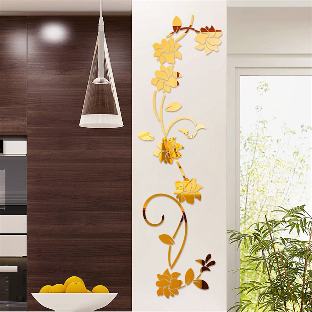 Bauhinia-pegatinas de espejo acrílico para pared, accesorios de decoración para dormitorio, sala de estar, enredadera de flores