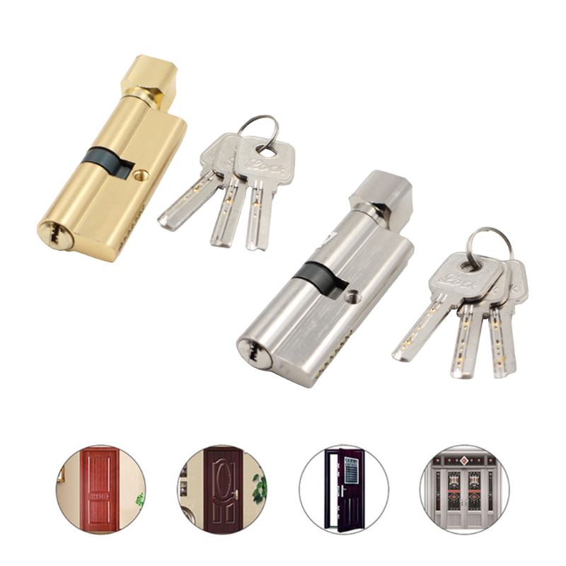 1Set Door Cylinder Lock Anti-theft Entrance Metal Door Lock with 3 Keys for Home