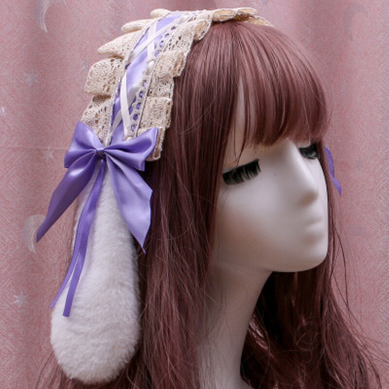 Lolita – serre-tête en dentelle avec nœud papillon, accessoire de coiffure japonais, oreilles de lapin, pinces à cheveux, Cosplay: 14