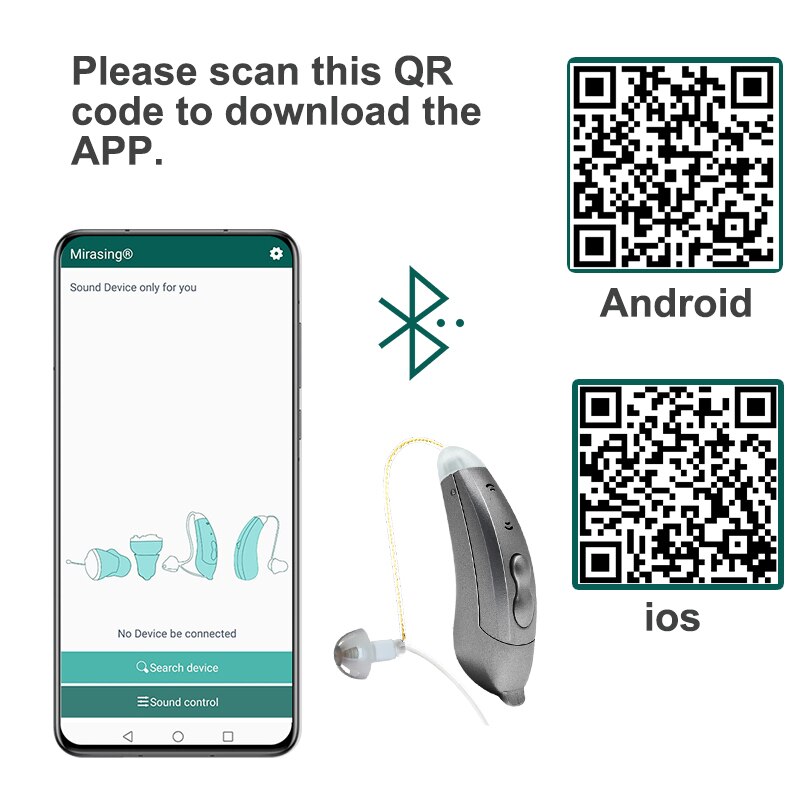 Hörgeräte Mit Bluetooth Mini Audifonos BTE 10 Kanal Telefon APP berühren Kontrolle Programm passend zu Taubheit SF101 Klang Verstärker