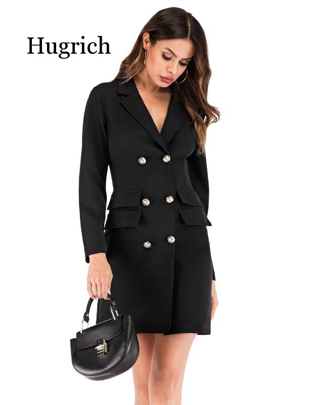 Vrouwen Casual Suits Elegante Double Breasted Een Stuk Jurk Pak Kantoor Dame Werk Blazer Jas Lange Uitloper Herfst Outfit Vrouwelijke